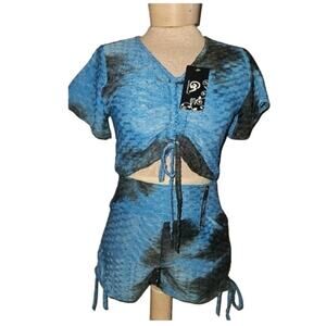 Blue Tie Dye Crop Top & Shorts Set - Size M - NWT